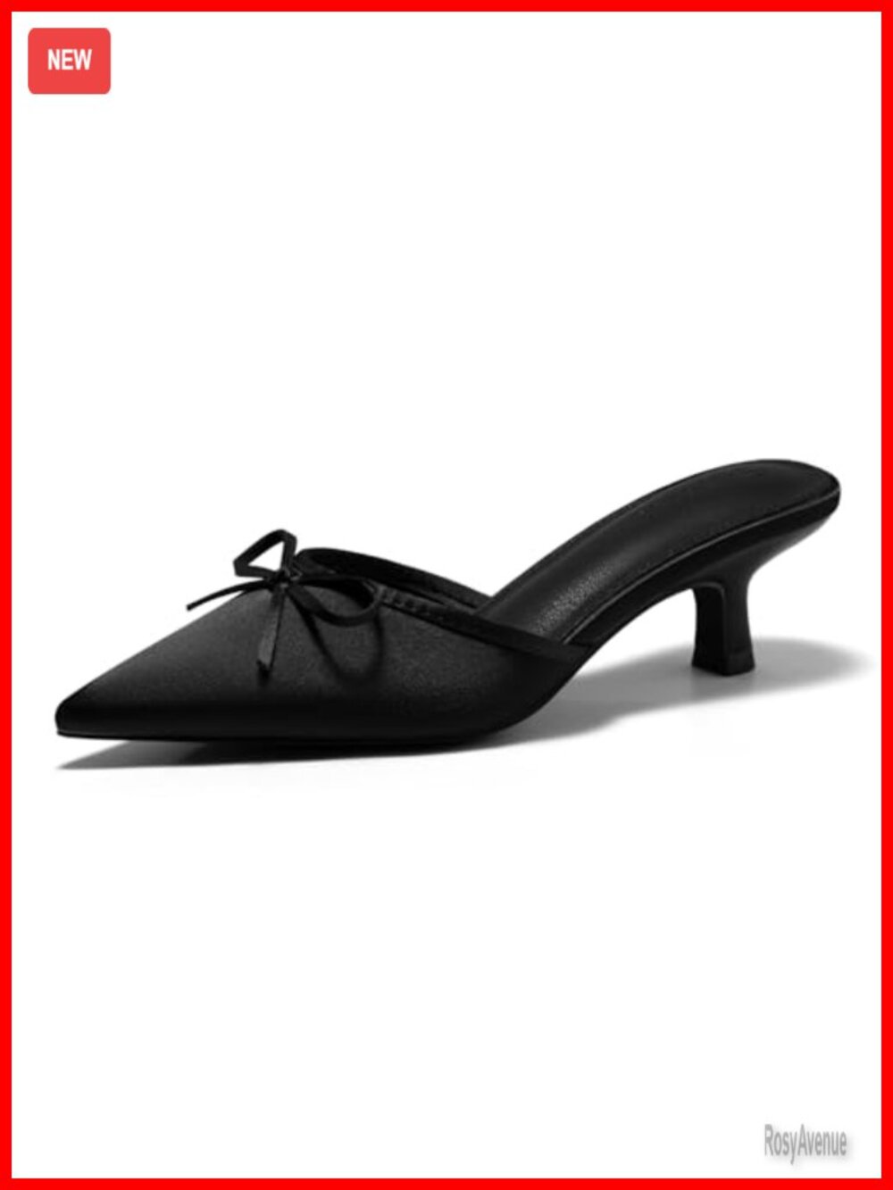 Womens Satin Kitten Heel Mules with Bow Pointed Toe Slip On Dress Pumps